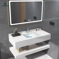 Vanités modernes en bois Double couche d'évier Armoire de salle de bain moderne murale en ardoise Vanité