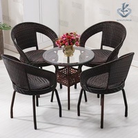 Ensemble de jardin en rotin 3 pièces, mobilier d'extérieur moderne avec une chaise individuelle et une petite table basse
