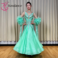 Robe de danse de salon B-26071 Yundance personnalisée en satin et mousseline vert menthe, tenue de scène moderne standard internationale, 2 options de coupe