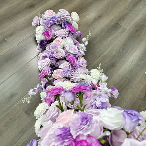 Camino de Mesa Floral Hecho a Mano al por Mayor, Camino de Mesa de Rosas de Seda Artificial Blancas y Moradas para Decoración de Bodas y Fiestas en el Hogar - Product Image 4