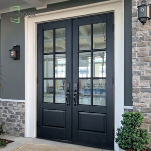 Portes extérieures principales classiques entièrement personnalisées en gros d'usine avec panneaux de verre Porte double avant en bois massif chêne acajou et pin - Product Image 5