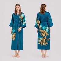 Femmes grande taille luxueux Vintage imprimé fleuri longue Robe pyjamas haute qualité doux soyeux vêtements de nuit chemise de nuit Kimono peignoir