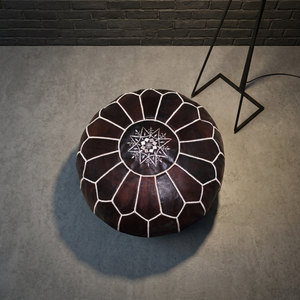 Pouf ottoman rond en cuir 100% marocain fait main, coussin de sol, design bohème, pour usage intérieur, siège de salon, cadeau de pendaison de crémaillère - Product Image 4