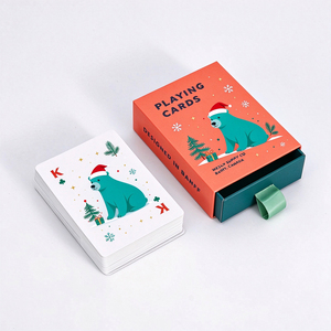 Cartas de Póker de Papel Personalizadas de Navidad, Diseño de Gorro de Santa Claus y Oso Polar, Caja de Regalo Roja y Verde, Cartas de Juego para Fiestas al por Mayor - Product Image 1