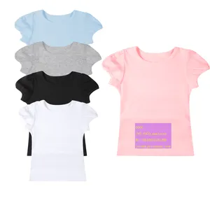 180g-190g Ringspun Combed Cotton Summer T-shirt Baby Girls Short Sleeve Shirts Kids T-shirt Ruffle Clothing Puff Sleeve Top Tee