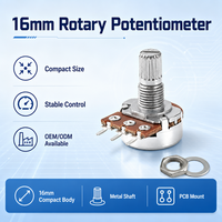 Potensiometer Rotary 16mm Single Gang 3 Pin B10K 50K 100K Resistor Linear Taper untuk Mixer Peralatan Rumah Tangga Harga Supplier