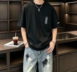 Camiseta Oversize para Hombre con Estampado de Letras Góticas, 100% Algodón, de Alto Gramaje, Lavada, Transpirable, Diseño Liso, Estilo Urbano, para Dropshipping - Product Image 1