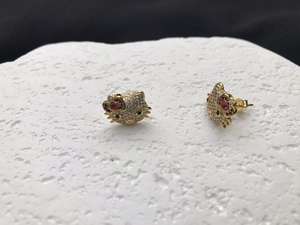 أقراط قطة جديدة مطلية بالذهب مثلجة قرط قطة لطيفة كرتون On CZ أقراط كيتي صغيرة للفتيات - Product Image 5