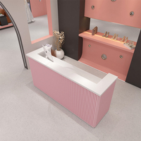 Comptoir de réception en bois personnalisé pour magasin de vêtements ou salon, couleur blanc/rose, en MDF, avec revêtement en poudre, table de caisse