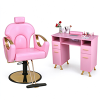 Ensemble de meubles de salon rose, chaise de coiffeur, table de manucure en bois, poste de travail pour bar à ongles pour studio de beauté