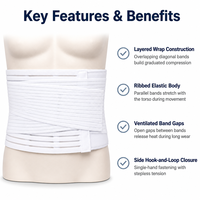 Ceinture abdominale post-chirurgicale blanche avec bande élastique côtelée pour le dos et sangles de compression superposées
