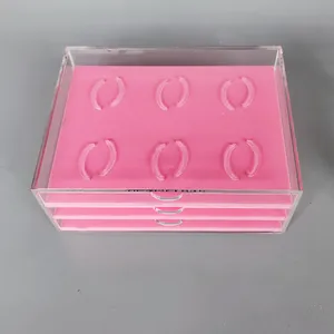 Розовая акриловая коробка-органайзер для хранения ресниц из перспекса с 3 ящиками