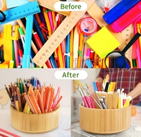 Vente directe d'usine, organiseur de bureau rotatif à 360 degrés en bambou écologique à double niveau pour stylos, crayons de couleur, crayons de cire, maison, bureau