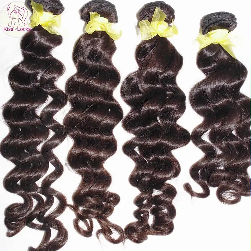 Tissage naturel Laotian ample et bouclé, de vrais cheveux naturels non traités, sans poux et sans odeur