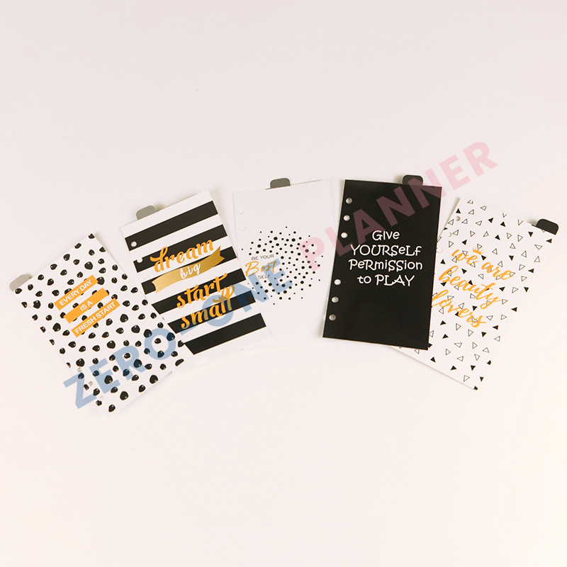 Customized Full Color Printing Index Page Custom 6 Rings Binder Loose Leaf Planner Refill Page Divider Page for Diary