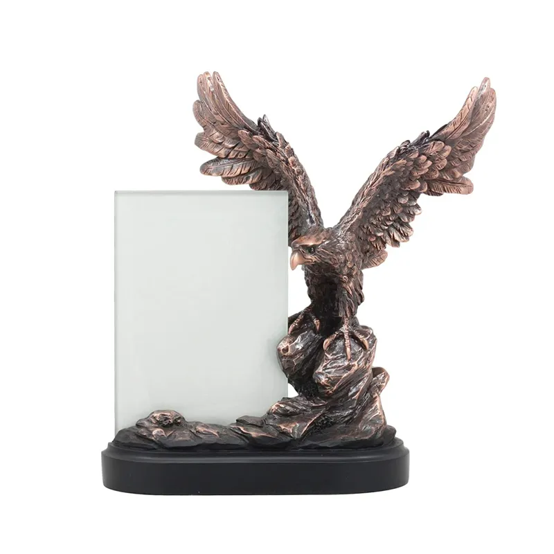 Aigo — aigle chauve en résine Bronze naturel, américain, avec cadre photo en verre, 4x6 pouces
