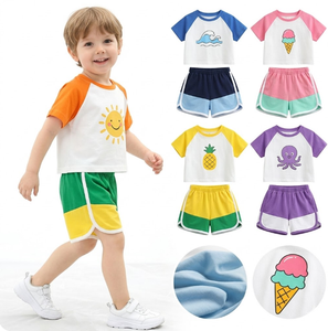 Ensemble d'été pour enfants : T-shirt à col rond, débardeur sans manches et short – Lot de 6 couleurs et imprimés variés en coton respirant - Product Image 2