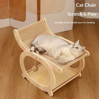 Chaise longue et lit pour chat intégrés en bois massif avec tapis en sisal résistant aux griffures et sans peluches