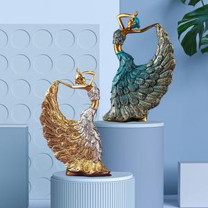 Oro pavone ballerino figurina elegante danza scultura in resina artigianale per la decorazione della casa - Product Image 3