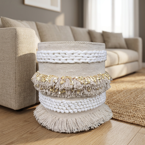 Panier rond pliable en coton et jute 30x30cm, écologique et naturel, pour mariage marocain, solution de rangement domestique - Product Image 3