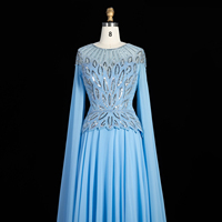 Robe de bal élégante en mousseline avec appliques et perles Sharon Said SS104, style musulman, pour soirée formelle, robe de mariée avec cape, inspirée des tenues arabes saoudiennes