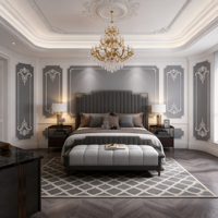 Ensemble de meubles de chambre à coucher en bois moderne avec LED intégrées, design capitonné, fonctionnalités personnalisées et grand rangement pour maison moderne, hôtel, appartement