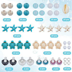 Kit de fabrication de bijoux DIY style océan avec perles, coquillages turquoise, breloques étoiles de mer et coquillages acryliques pour la création de bracelets - Product Image 4