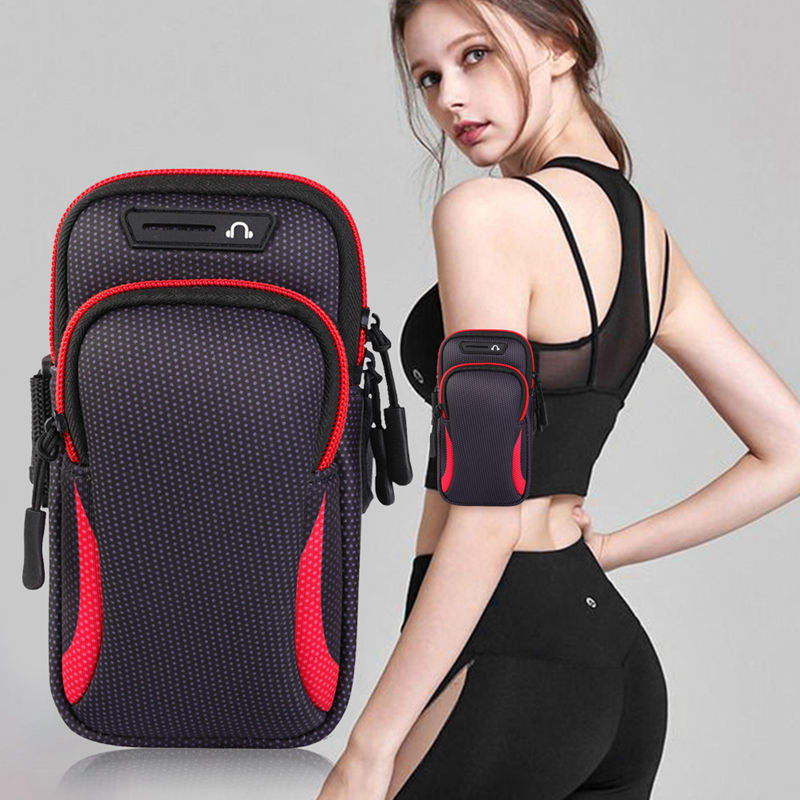 Universal Nylon Phone Armband Outdoor Waterproof Fitness Running Sports Arm Phone Holder with Headphone Jack Mobile Phone Bag