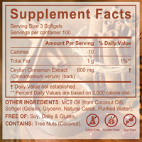 Compléments en gélules molles de cannelle de Ceylan pure 600 mg sans gluten, marque privée OEM, avec huile MCT pour le soutien du métabolisme et les antioxydants