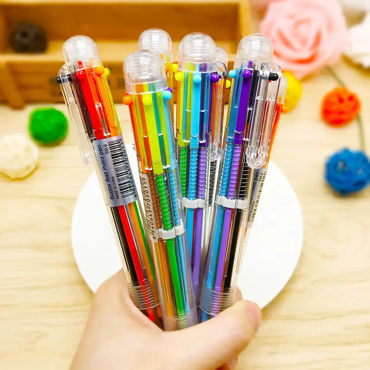 Bolígrafo colorido 6 en 1 de 0,5mm para regalo escolar, papelería para niños, suministros para el hogar y la Oficina