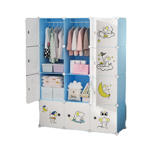 Moderne tragbare Kinder plastik Kleider schrank Kinderzimmer Schränke Blau Weiß Tür Faltbare Leuchte für Wohn möbel Baby kleidung - Product Image 4