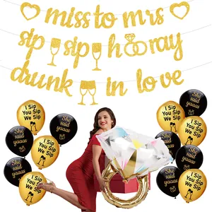 Hot Sale Bachelorette Party liefert Gold Miss To Mrs Dekorationen Pack Braut dusche Banner Luftballons Set