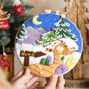 Tas bahan DIY buatan tangan tusukan wol ornamen hadiah Natal buatan tangan kartun pasangan - Product Image 4