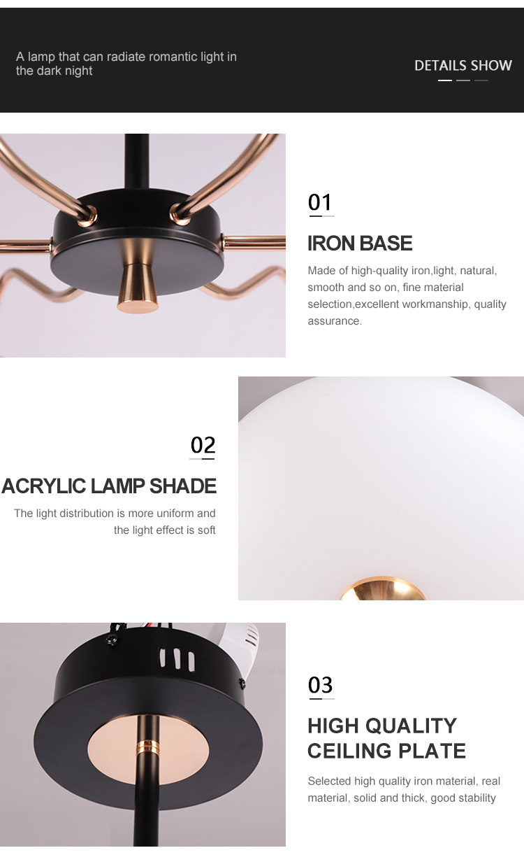 Nordic Style Modern 6Arms Decoration Club Dining Room Home Acrylic E27 Pendant Lamp