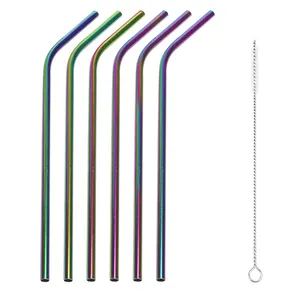 304 Stainless Steel Milkshake Smoothie Straw Reusable Metal Straws Set Drinking Boba Straw With 1 Pcs Brush