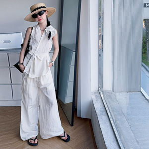 Set di Abbigliamento Estivo per Bambine in Stile Coreano 2025 Nuovo Completo Traspirante in Misto Cotone con Canotta Senza Maniche e <span class=keywords><strong>Pantaloni</strong></span> <span class=keywords><strong>Bianchi</strong></span> per 7 Anni - Product Image 5