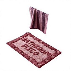 Tapis de bain rectangulaire en coton, motif floral fantaisie, absorbant, écologique, fabriqué à la machine, rouge rose, style américain - Product Image 1