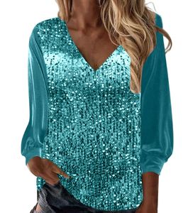 2025 nuova <span class=keywords><strong>camicia</strong></span> a maniche lunghe con scollo a V <span class=keywords><strong>in</strong></span> <span class=keywords><strong>velluto</strong></span> dorato con paillettes da <span class=keywords><strong>donna</strong></span> - Product Image 3