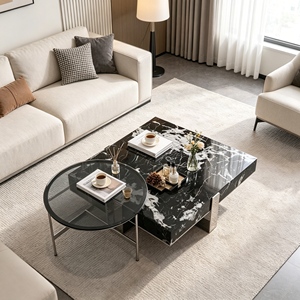 Modern Black Marble Coffee <b>Table</b> with Metal Frame Contemporary Living Room Furniture <b>Nesting</b> Design - Product Image 3