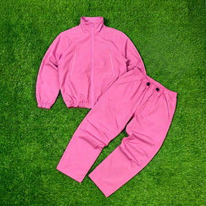 Ensemble de survêtement pour homme en polyester blanc, couleur unie, col montant, décontracté, pour le printemps, en tissu tricoté respirant, coupe-vent, vente en gros - Product Image 4