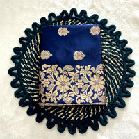 Sari de Seda Azul con Bordado Floral Dorado y Borde para Mujer, para Bodas y Fiestas, de Secado Rápido y Ligero, al Mejor Precio