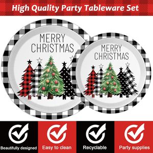 Assiettes, serviettes et fourchettes en plastique à motif de sapin de Noël en écossais DAMAI pour la décoration de table de fête de Noël, vaisselle jetable de Noël - Product Image 2