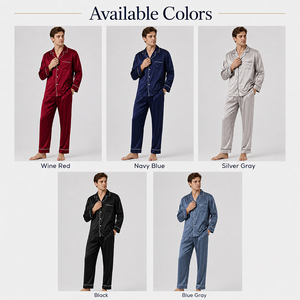 Ensemble pyjama homme 100 % soie de mûrier à manches longues et pantalon, vêtements de nuit et de détente, en stock, logo personnalisé, doux, respirant, qualité supérieure - Product Image 4
