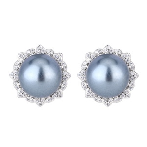 Fashion Eco-friendly Copper Gold Plated <b>Earrings</b> Set Round Cut 16-12mm Grey Shell Pearl Bridal Jewelry Set for Women - Product Image 2