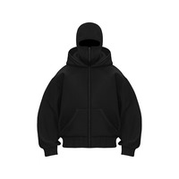Sweat à capuche unisexe avec cagoule intégrée, fermeture éclair intégrale, masque facial, coupe oversize en molleton bouclette, logo brodé personnalisé, OEM, streetwear