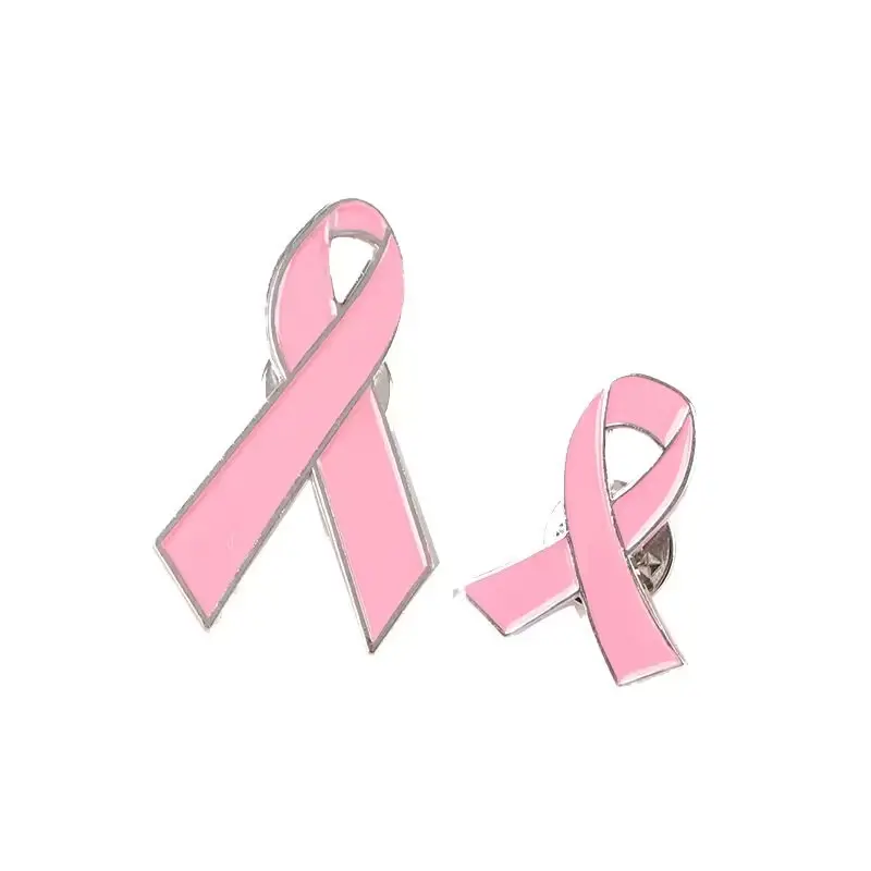 Promotional business gifts Ideal for activities charity Event Organization metal Custom shape pink ribbon lapel pin Badge