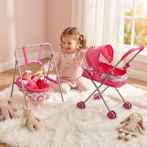 Poussette et balançoire 3-en-1 Fei Li Toys avec poupée de 12 pouces – Jouets de jeu de rôle pour bébé - Product Image 4