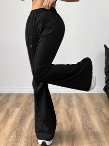 Women's Micro Flare Wide Leg Pants Summer Casual Drawstring Sweatpants with Front Seams Long <strong>Trousers</strong> - Product Image 6