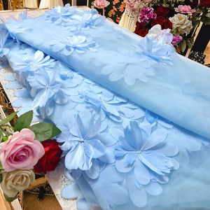 Tecido de Renda de Casamento em Tule com Bordado Floral em Plumas Costurado à Mão em Azul Céu 3D Premium, Vestido de Noite Sexy e Ecológico Estilo Sereia - Product Image 1