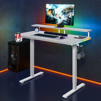 Bureau d'ordinateur électrique réglable en hauteur ergonomique moderne 2026 avec éclairage RVB, table de jeu en bois et métal, bureau pour PC avec plateau de table assemblé